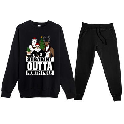 Straight Outta North Pole Christmas Fun Pajama Gift Cool Gift Premium Crewneck Sweatsuit Set