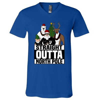 Straight Outta North Pole Christmas Fun Pajama Gift Cool Gift V-Neck T-Shirt