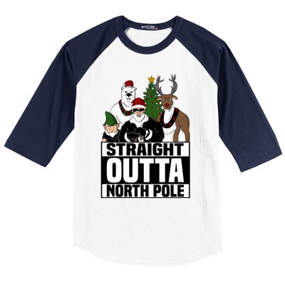 Straight Outta North Pole Christmas Fun Pajama Gift Cool Gift Baseball Sleeve Shirt