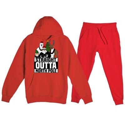 Straight Outta North Pole Christmas Fun Pajama Gift Cool Gift Premium Hooded Sweatsuit Set