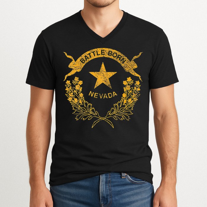 STATE OF NEVADA FLAG LAS VEGAS RENO LAKE TAHOE CARSON V-Neck T-Shirt