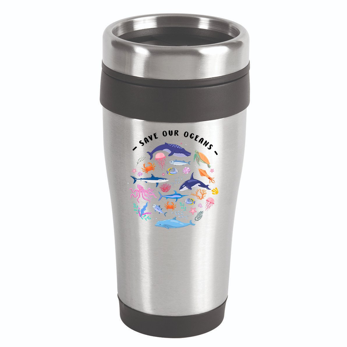 Save Our Oceans Seas, Sea Creatures, Sea Animals Protect 16oz Travel Tumbler