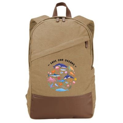 Save Our Oceans Seas, Sea Creatures, Sea Animals Protect Cotton Canvas Backpack