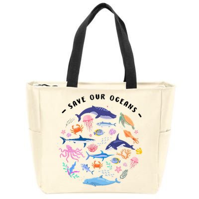 Save Our Oceans Seas, Sea Creatures, Sea Animals Protect Zip Tote Bag