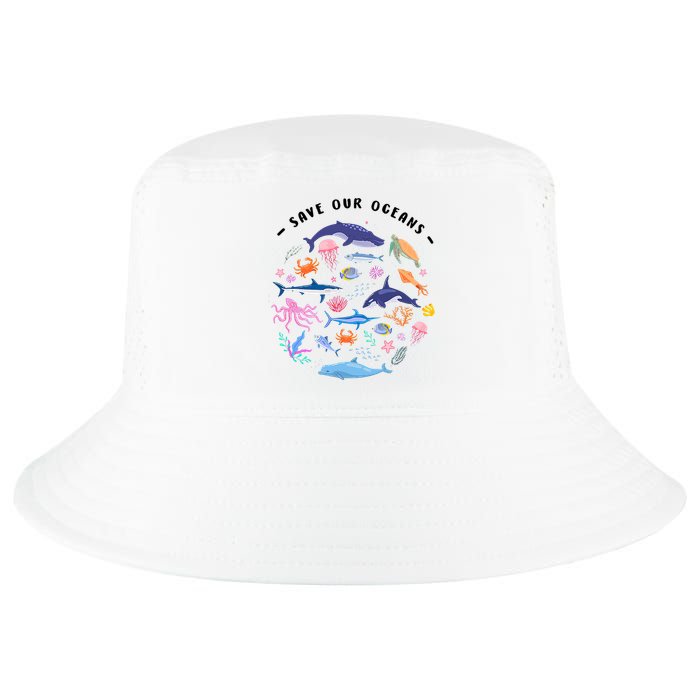 Save Our Oceans Seas, Sea Creatures, Sea Animals Protect Cool Comfort Performance Bucket Hat