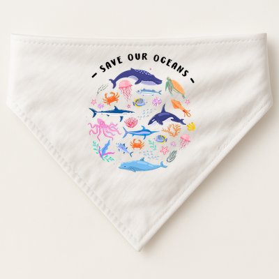 Save Our Oceans Seas, Sea Creatures, Sea Animals Protect USA-Made Doggie Bandana