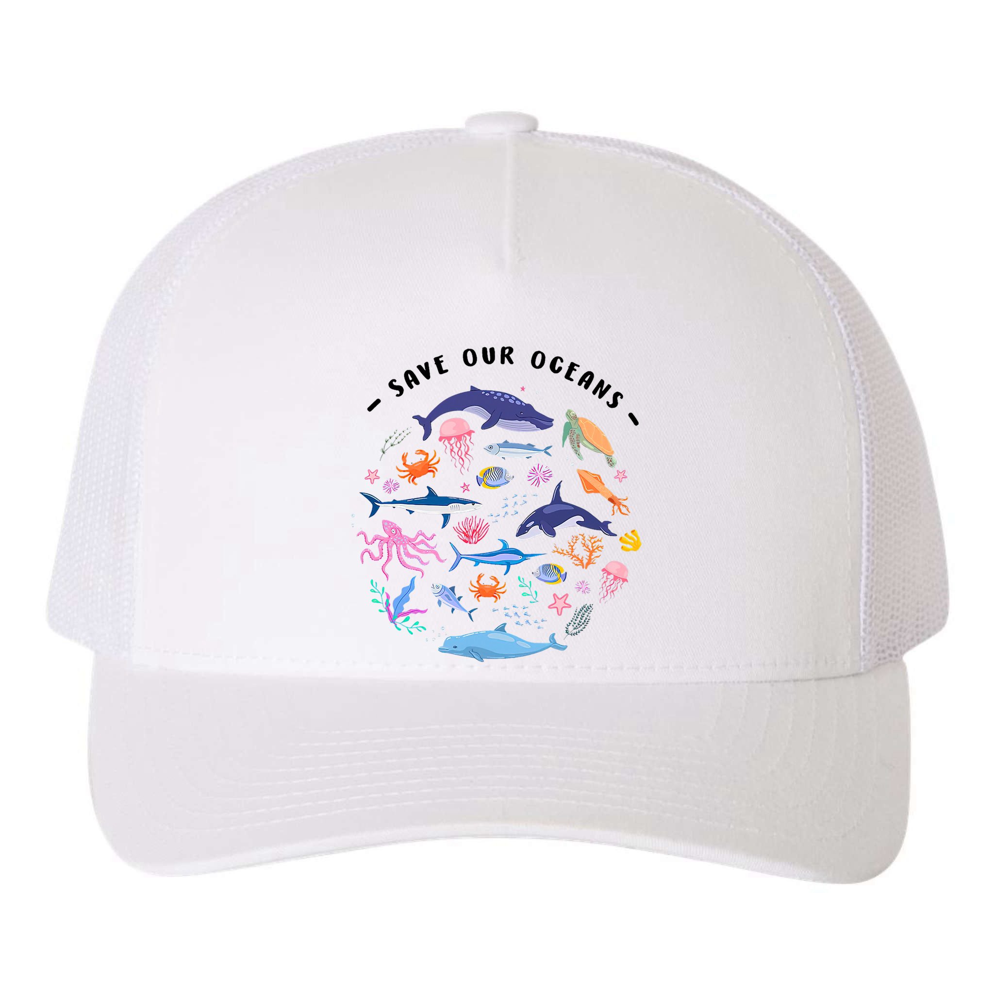 Save Our Oceans Seas, Sea Creatures, Sea Animals Protect Yupoong Adult 5-Panel Trucker Hat