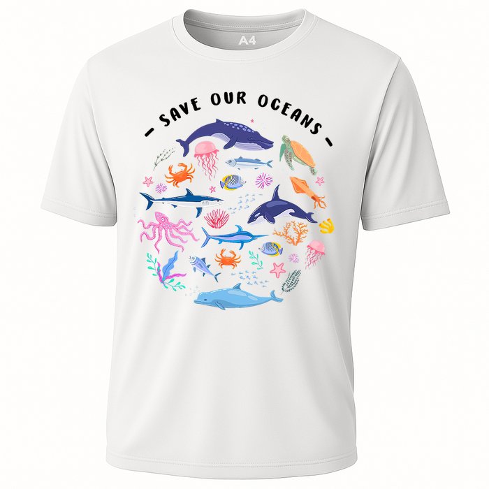Save Our Oceans Seas, Sea Creatures, Sea Animals Protect Cooling Performance Crew T-Shirt