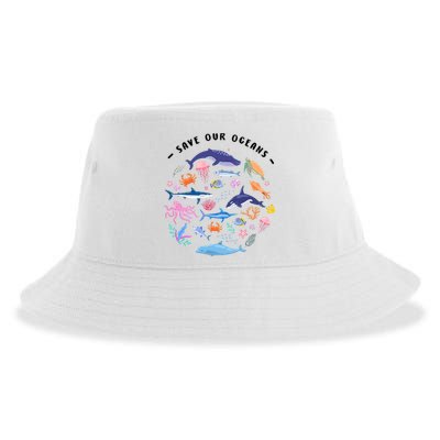 Save Our Oceans Seas, Sea Creatures, Sea Animals Protect Sustainable Bucket Hat