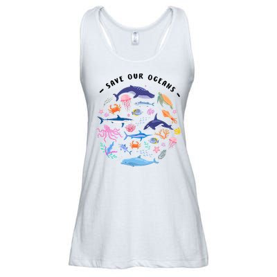 Save Our Oceans Seas, Sea Creatures, Sea Animals Protect Ladies Essential Flowy Tank
