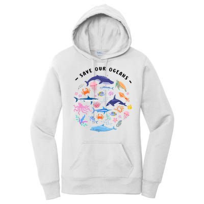 Save Our Oceans Seas, Sea Creatures, Sea Animals Protect Women's Pullover Hoodie