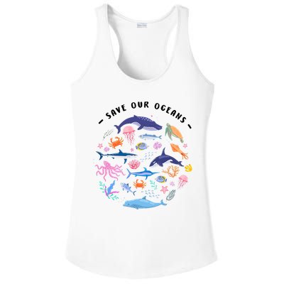 Save Our Oceans Seas, Sea Creatures, Sea Animals Protect Ladies PosiCharge Competitor Racerback Tank