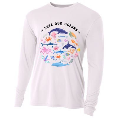 Save Our Oceans Seas, Sea Creatures, Sea Animals Protect Cooling Performance Long Sleeve Crew