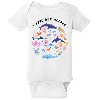 Save Our Oceans Seas, Sea Creatures, Sea Animals Protect Baby Bodysuit