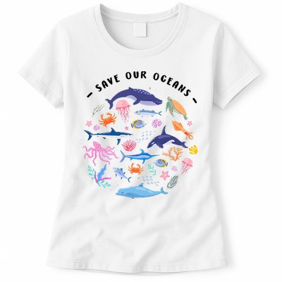 Save Our Oceans Seas, Sea Creatures, Sea Animals Protect Womens T-Shirt