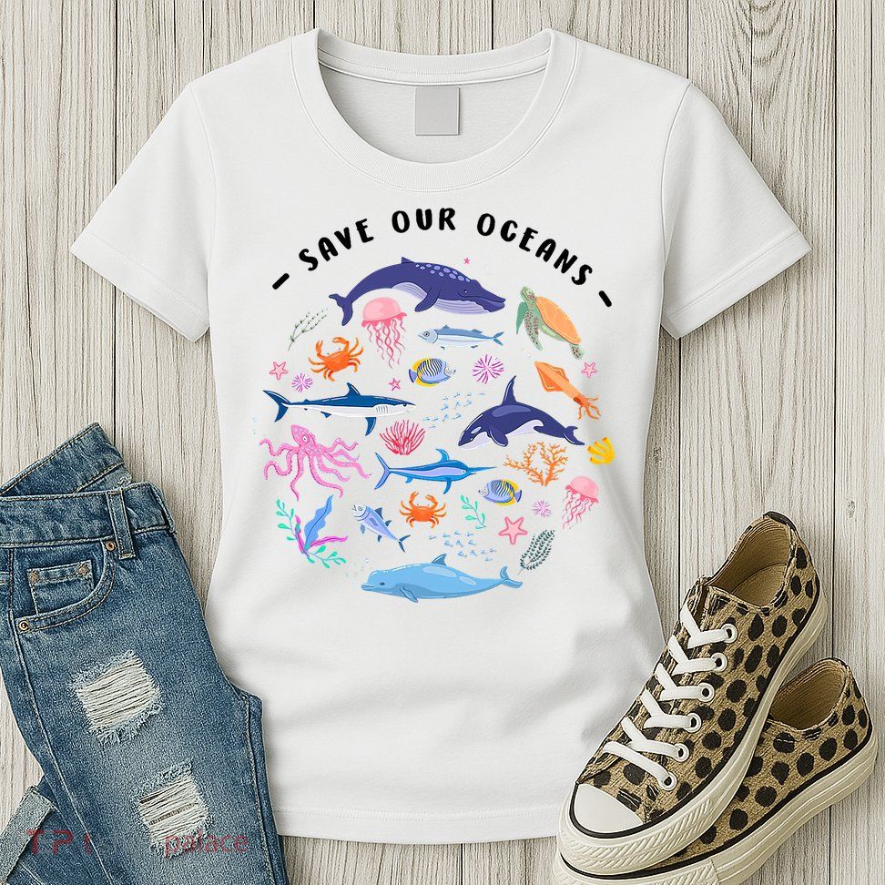 Save Our Oceans Seas, Sea Creatures, Sea Animals Protect Womens T-Shirt