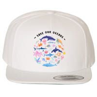 Save Our Oceans Seas, Sea Creatures, Sea Animals Protect Wool Snapback Cap