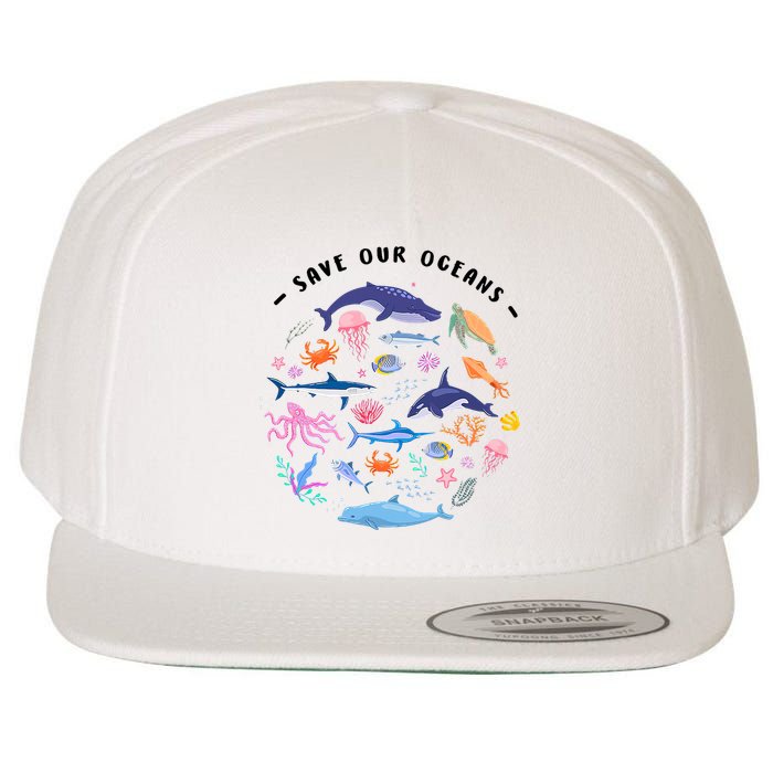 Save Our Oceans Seas, Sea Creatures, Sea Animals Protect Wool Snapback Cap