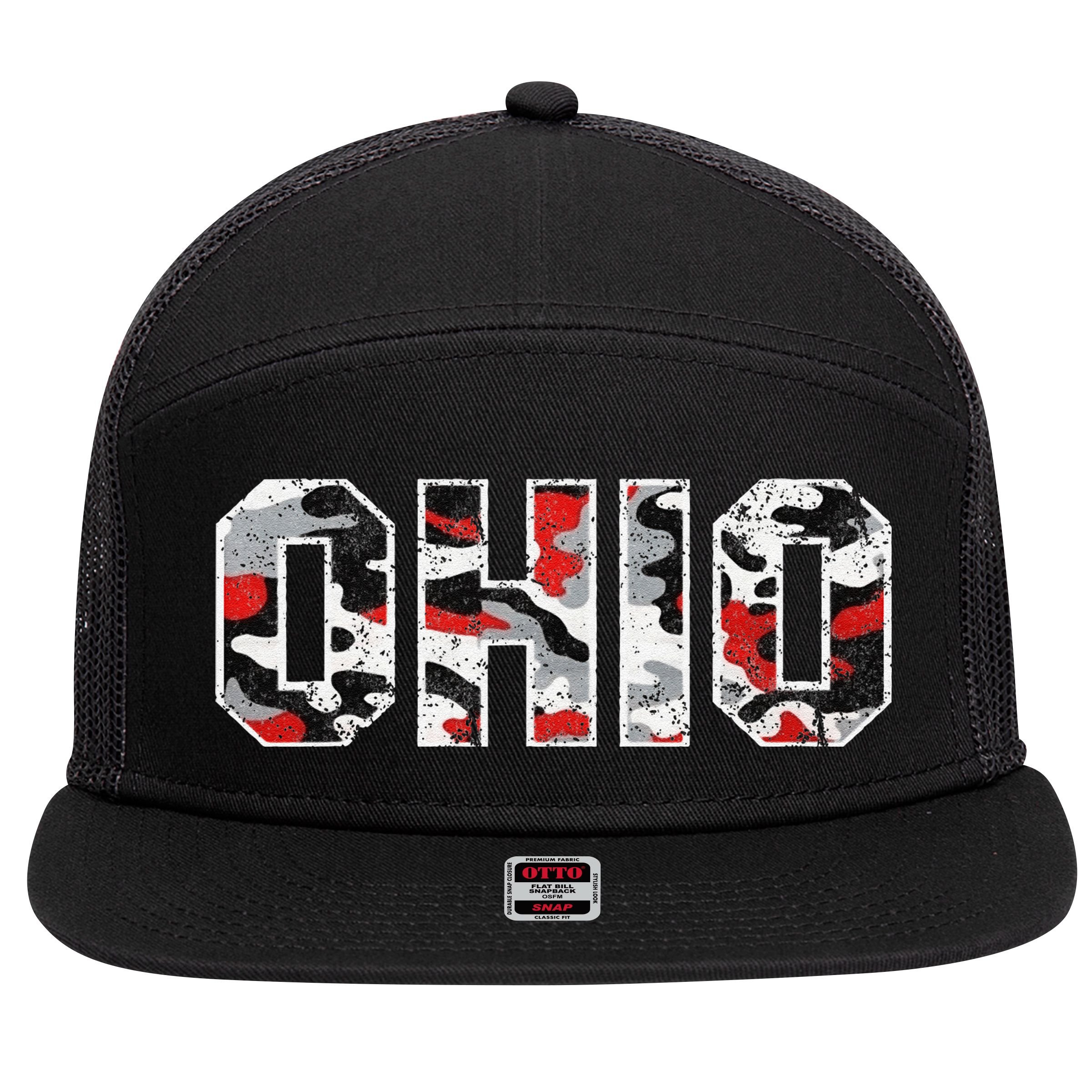State Of Ohio Ohioan Trendy Distressed Camo Graphic Designs 7 Panel Mesh Trucker Snapback Hat