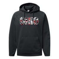 State Of Ohio Ohioan Trendy Distressed Camo Graphic Designs Performance Fleece Hoodie