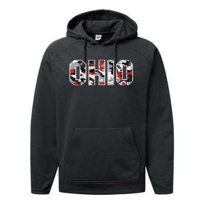 State Of Ohio Ohioan Trendy Distressed Camo Graphic Designs Performance Fleece Hoodie