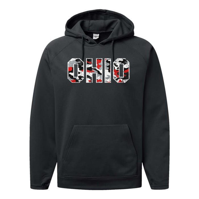 State Of Ohio Ohioan Trendy Distressed Camo Graphic Designs Performance Fleece Hoodie