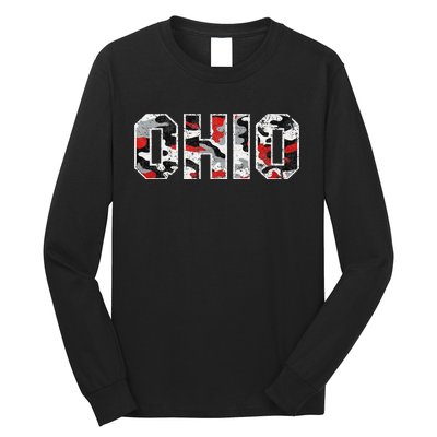 State Of Ohio Ohioan Trendy Distressed Camo Graphic Designs Long Sleeve Shirt