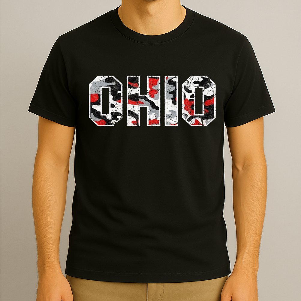 State Of Ohio Ohioan Trendy Distressed Camo Graphic Designs T-Shirt