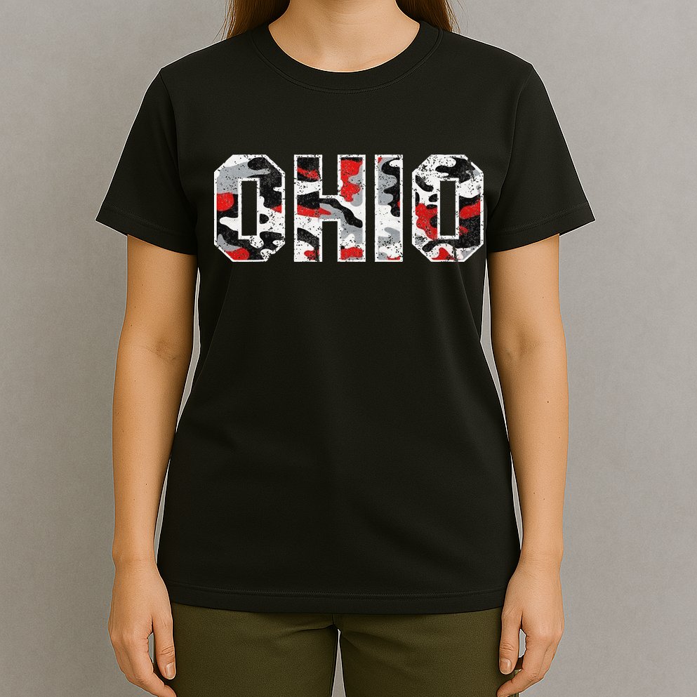 State Of Ohio Ohioan Trendy Distressed Camo Graphic Designs T-Shirt