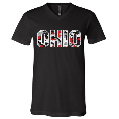 State Of Ohio Ohioan Trendy Distressed Camo Graphic Designs V-Neck T-Shirt