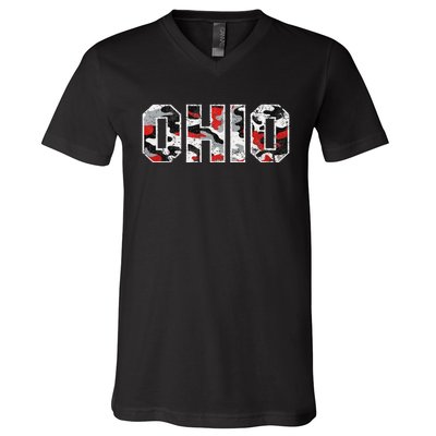 State Of Ohio Ohioan Trendy Distressed Camo Graphic Designs V-Neck T-Shirt