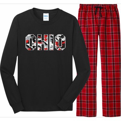 State Of Ohio Ohioan Trendy Distressed Camo Graphic Designs Long Sleeve Pajama Set