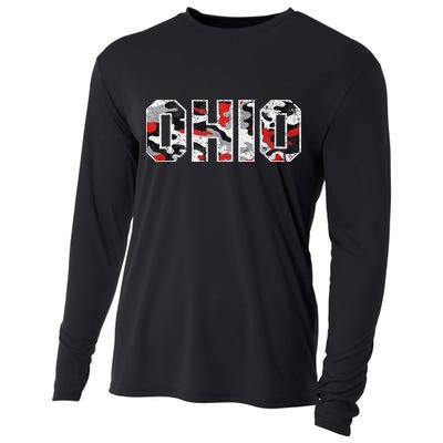 State Of Ohio Ohioan Trendy Distressed Camo Graphic Designs Cooling Performance Long Sleeve Crew