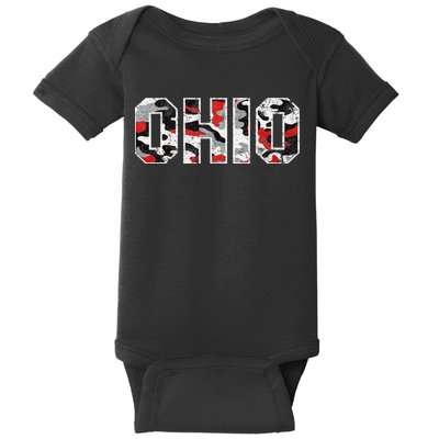 State Of Ohio Ohioan Trendy Distressed Camo Graphic Designs Baby Bodysuit