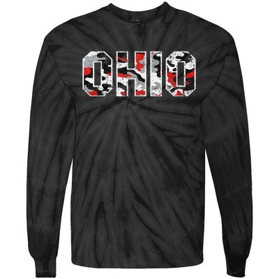 State Of Ohio Ohioan Trendy Distressed Camo Graphic Designs Tie-Dye Long Sleeve Shirt