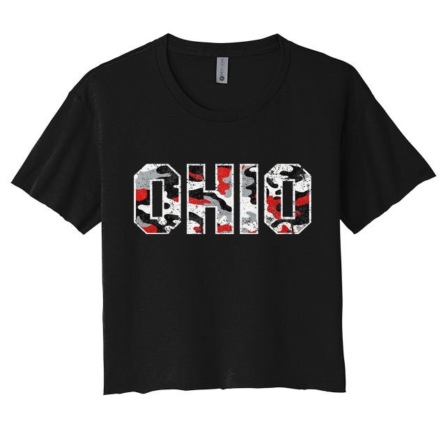 State Of Ohio Ohioan Trendy Distressed Camo Graphic Designs Crop Top