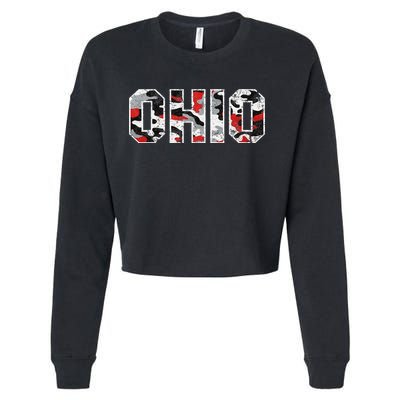 State Of Ohio Ohioan Trendy Distressed Camo Graphic Designs Cropped Pullover Crew