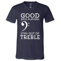 Stay Out Of Treble Funny Bass Player Bassist Music Bass Clef V-Neck T-Shirt