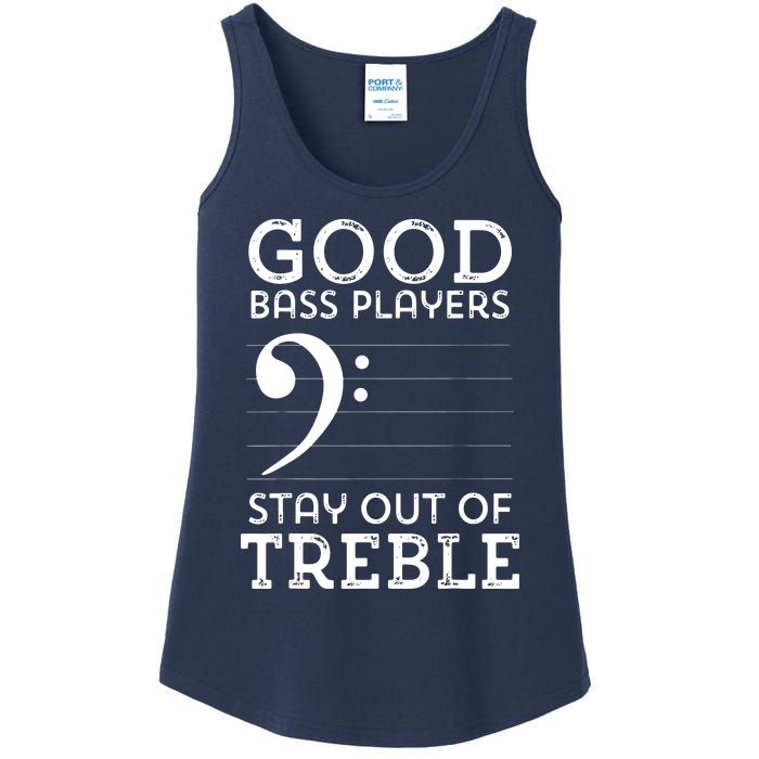 Stay Out Of Treble Funny Bass Player Bassist Music Bass Clef Ladies Essential Tank