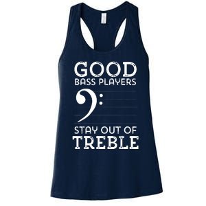 Stay Out Of Treble Funny Bass Player Bassist Music Bass Clef Women's Racerback Tank