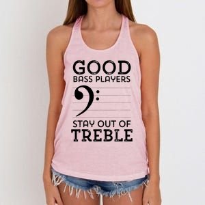 Stay Out Of Treble Funny Bass Player Bassist Music Bass Clef Women's Knotted Racerback Tank