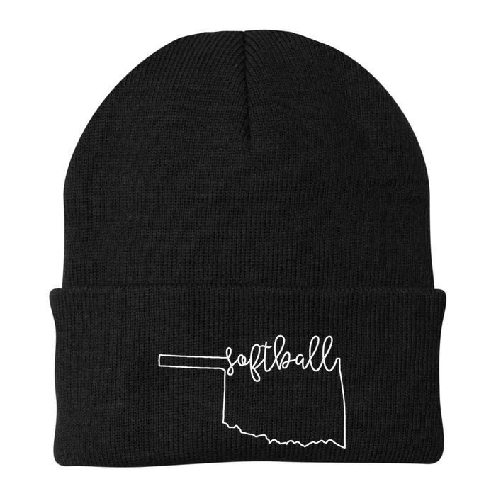 State Of Oklahoma Outline With Softball Script Acj186b Knit Cap Winter Beanie