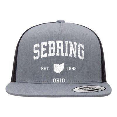 Sebring Ohio Oh Vintage Athletic Sports Flat Bill Trucker Hat