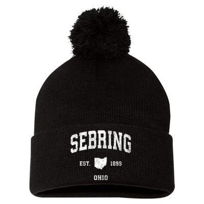 Sebring Ohio Oh Vintage Athletic Sports Pom Pom 12in Knit Beanie