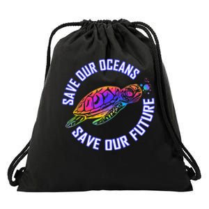 Save Our Oceans Save Our Future Tie Dye Turtle Conservation Drawstring Bag