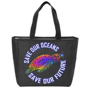 Save Our Oceans Save Our Future Tie Dye Turtle Conservation Zip Tote Bag