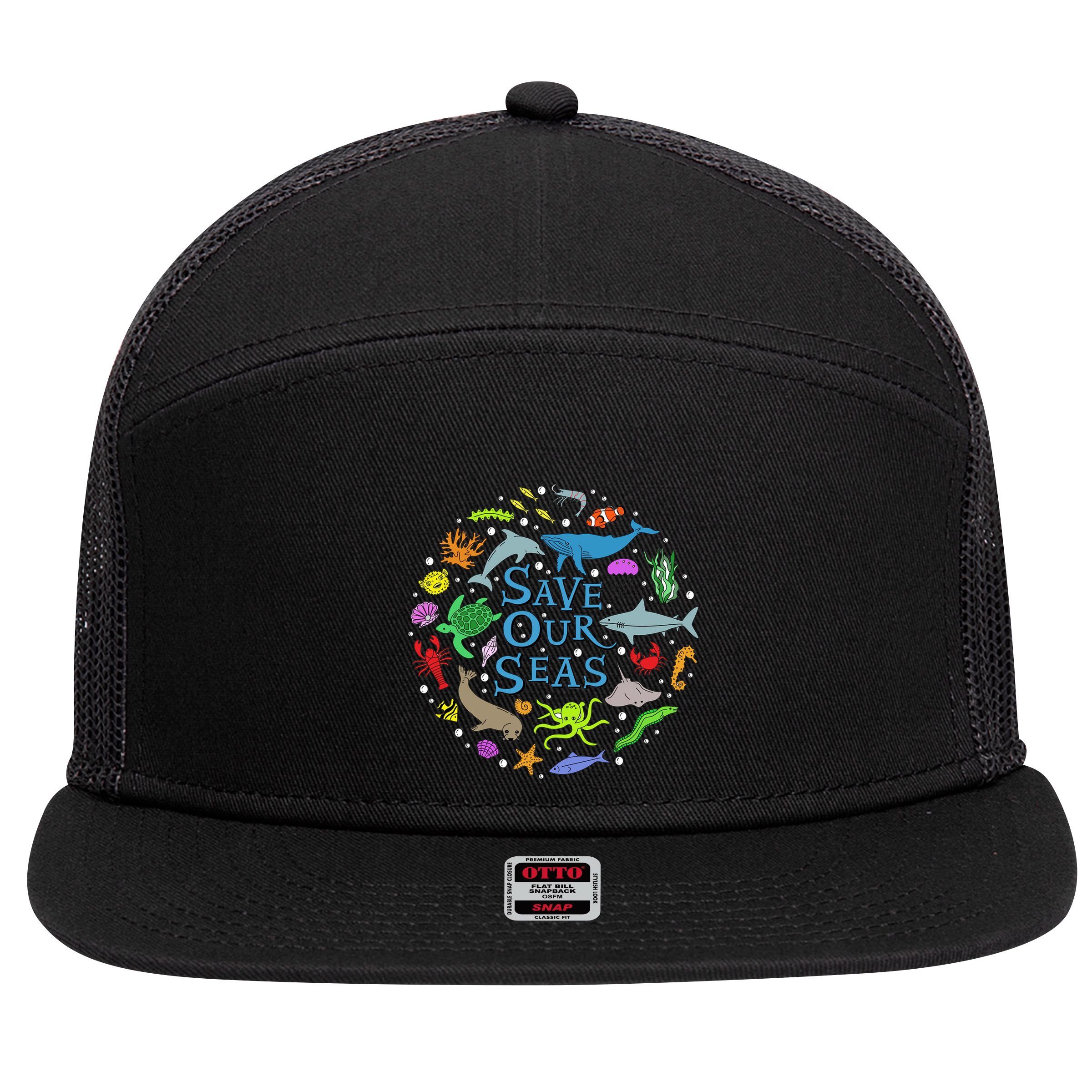 Save Our Oceans Seas Sea Creatures Sea Animals Protect 7 Panel Mesh Trucker Snapback Hat
