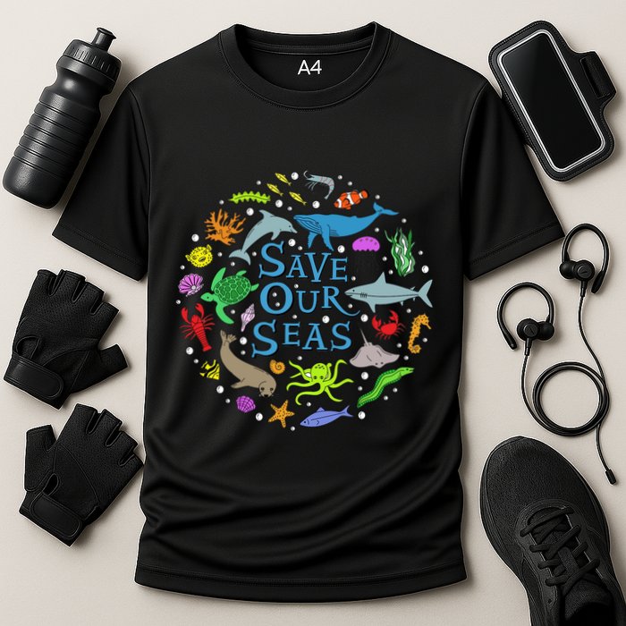 Save Our Oceans Seas Sea Creatures Sea Animals Protect Cooling Performance Crew T-Shirt