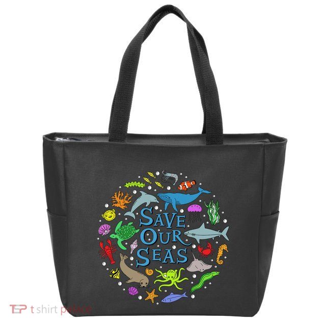 Save Our Oceans Seas Sea Creatures Sea Animals Protect Zip Tote Bag