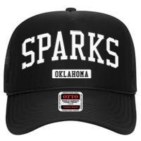 Sparks Oklahoma Ok Vintage Athletic Sports Design High Crown Mesh Back Trucker Hat